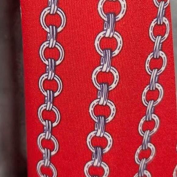 Vtg Sunny South Shirt Womens Medium Red Chain Print Long Sleeve Button Belted - Picture 3 of 8